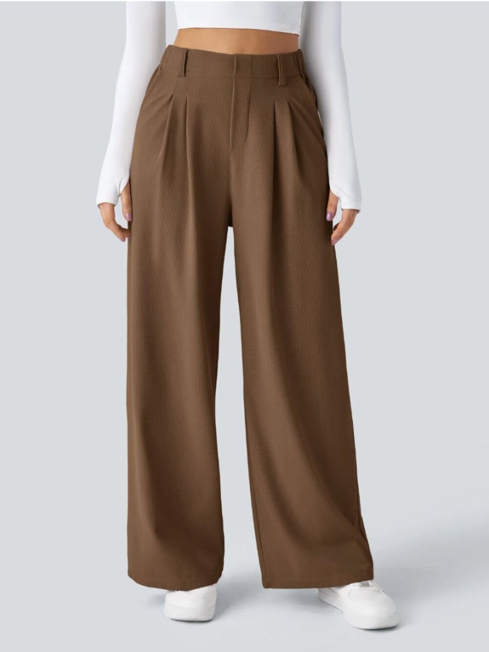 Halara Waffle Fabric, Wide Leg Trousers Tan | Large